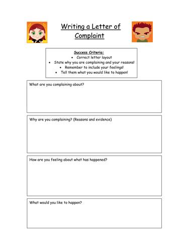 Letter of Complaint Planning Frame