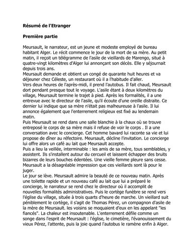 L'Etranger - résumé