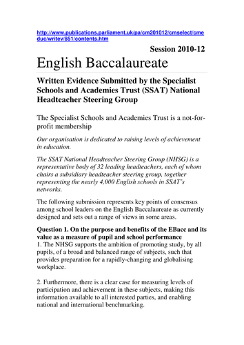 Submissions on RE to parliament for Ebacc review 2