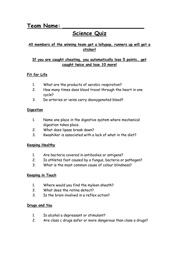 OCR Unit B1 Revision Quizzes and Crossword