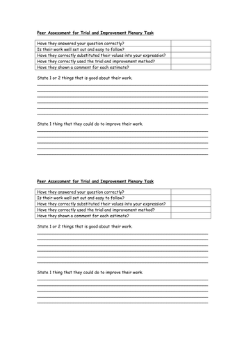 Trial and Improvement Worksheet