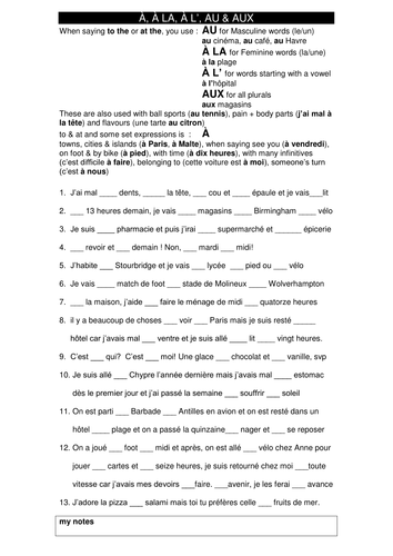 the French preposition à (au, à la, à l' & aux)