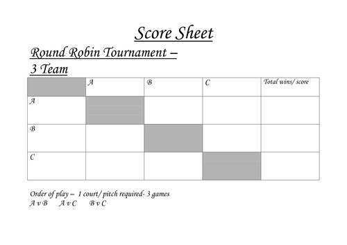 Round Robin Tournament Sheets Teaching Resources