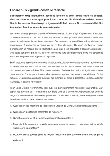 Article on anti-racism groups + questions