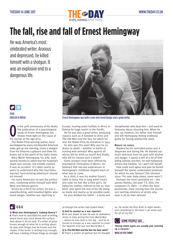 Our article about the turbulent life of Hemingway