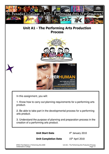 BTEC Performing Arts Production Process Assignment