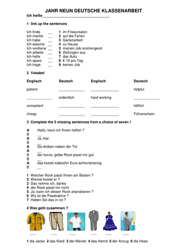 Arbeit und Kleidung Klassenarbeit