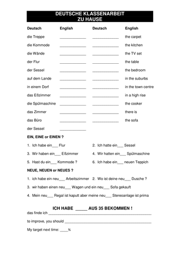 zu Hause Klassenarbeit