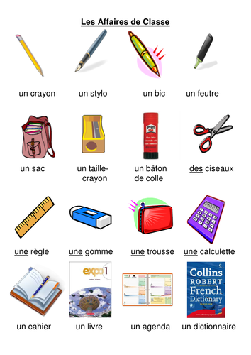Classroom objects picture vocab sheet