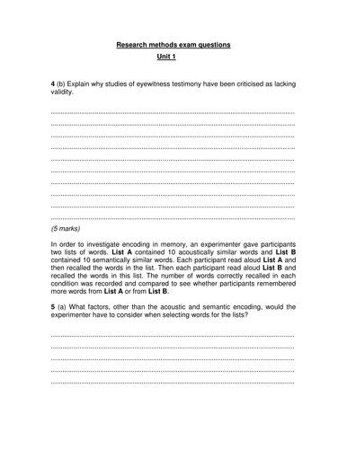 practice research methods exam questions | Teaching Resources