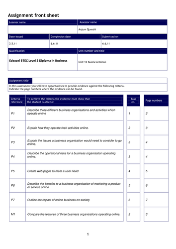 NEW BTEC Unit 12 - Buisness Online