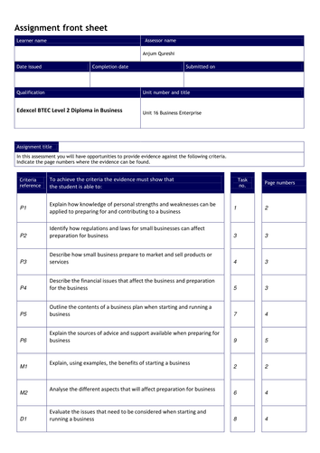 NEW BTEC Unit 16 - Business enterprise