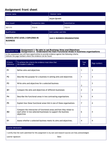 NEW BTEC Unit 2 - Business Organisations