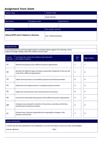 NEW BTEC Unit 1 - Business Purpose