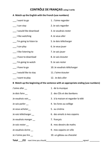 infinitives & daily routine Tests in French