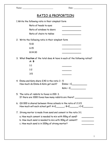 KS3 Maths Worksheets: Ratio & Proportion | Teaching Resources