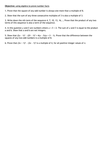 Algebraic Proof Maths Activity