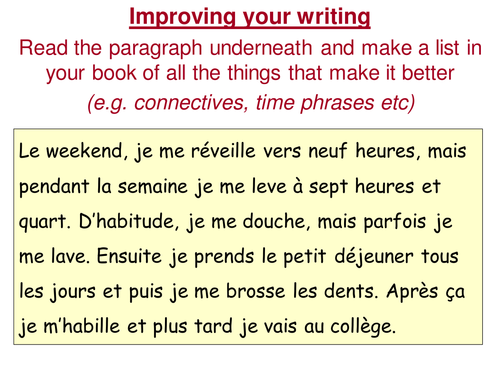 Daily routine - using time phrases & connectives