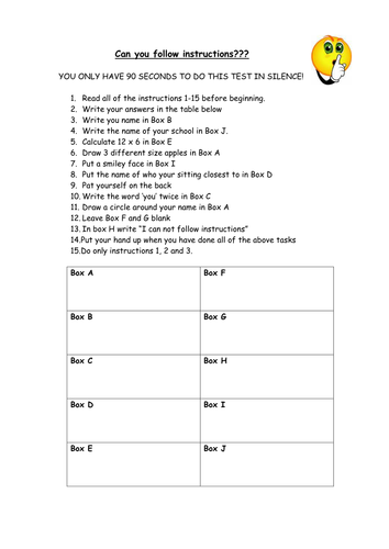 Test students' abilities in following instructions