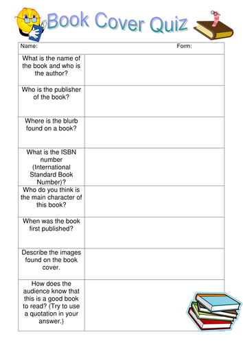 A book cover quiz to use before reading any novel