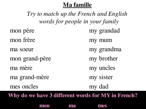 What Does Mon Ma Mes Mean In French