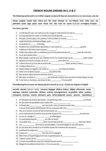 French nouns ending in S, X and Z