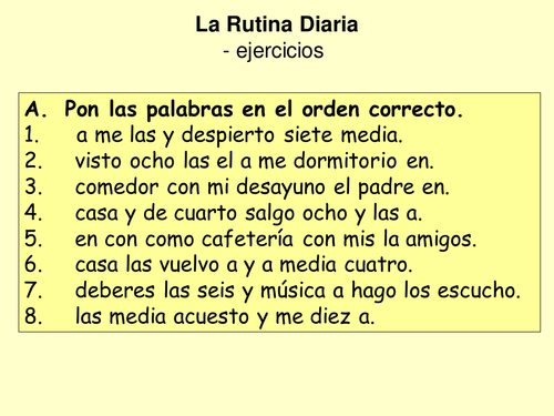 La rutina diaria with times