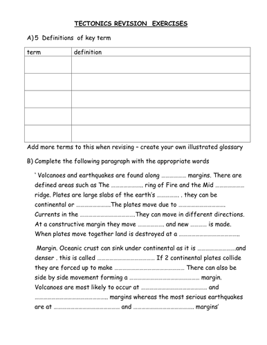 Tectonics Revision Sheet