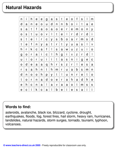 Natural Hazards Wordsearch