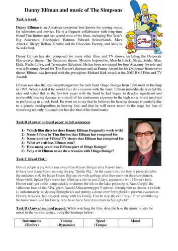 Danny Elfman & The Simpsons Worksheet