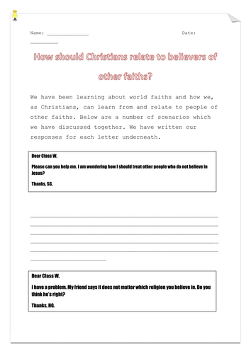 Christians other faiths Worksheet