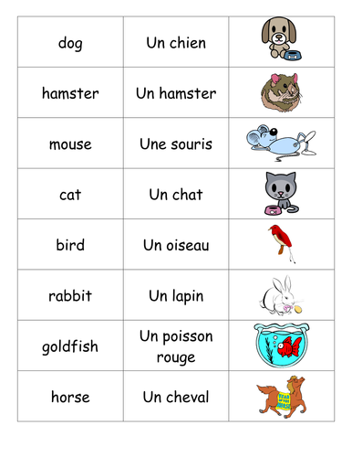 Animal matching game- French