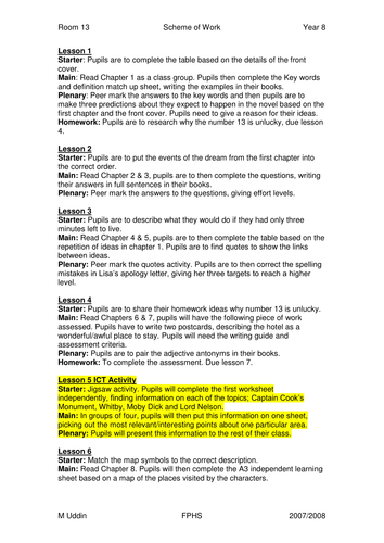 Scheme of work based on Room 13