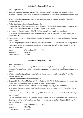 Room 13 activities for chapters 16-18
