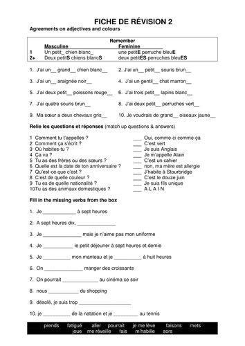 colours, adjectival agreements and present tense