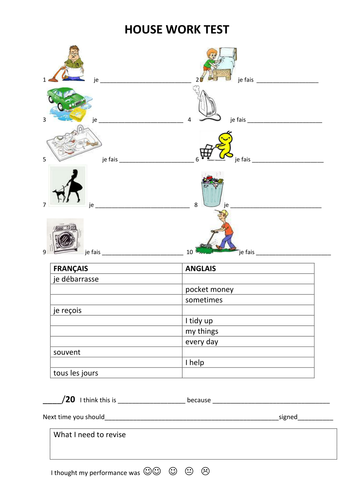 le ménage vocabulary test in French