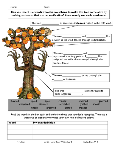 Personification worksheet for v.weak pupils