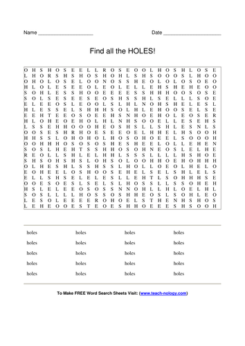 Holes Wordsearch- find all the holes!