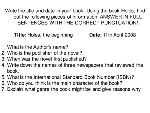 Holes first chapter activities