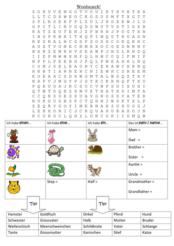 My family and pets wordsearch