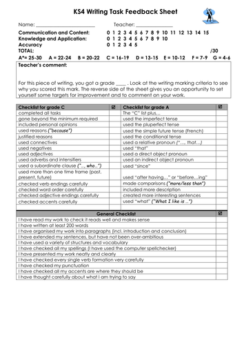 KS4 speaking and writing feedback forms