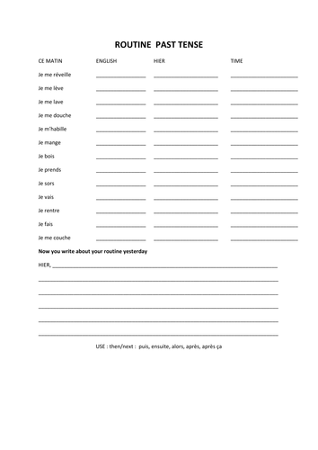 ma routine hier - past tense