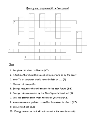 Energy and Sustainability Crossword