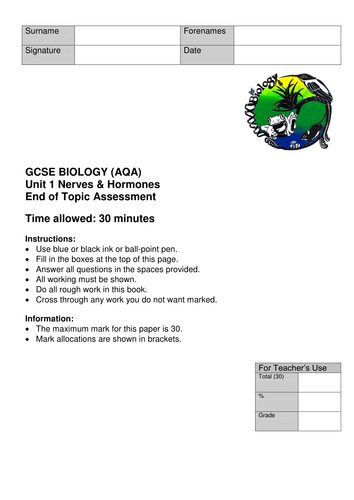 Nerves and Hormones test