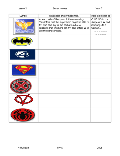 Superheroes scheme lesson 2 symbols sheet