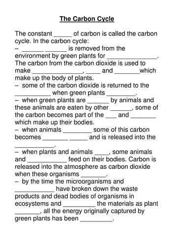 Carbon Cycle Cloze