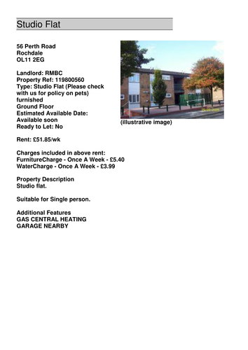 Stone Cold Description of Flat for homeless person