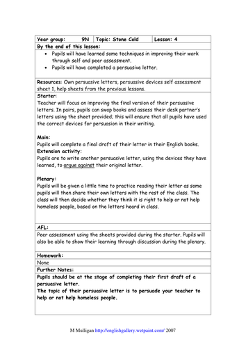 'Stone Cold' by Swindells: Scheme of Work Ideas!