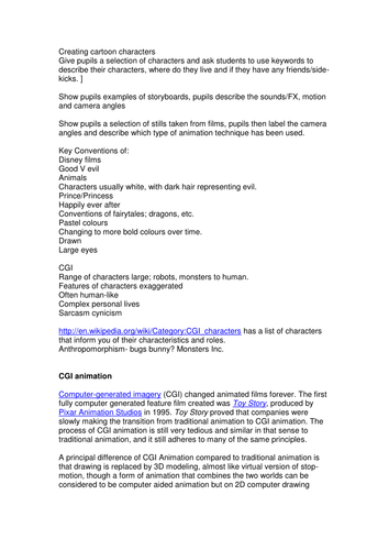 Animated Film research notes