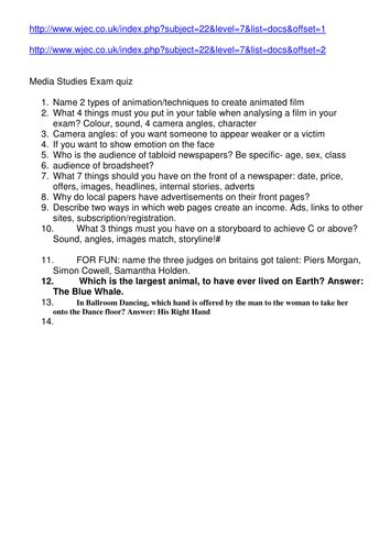 Quiz on the exam paper WJEC with a few